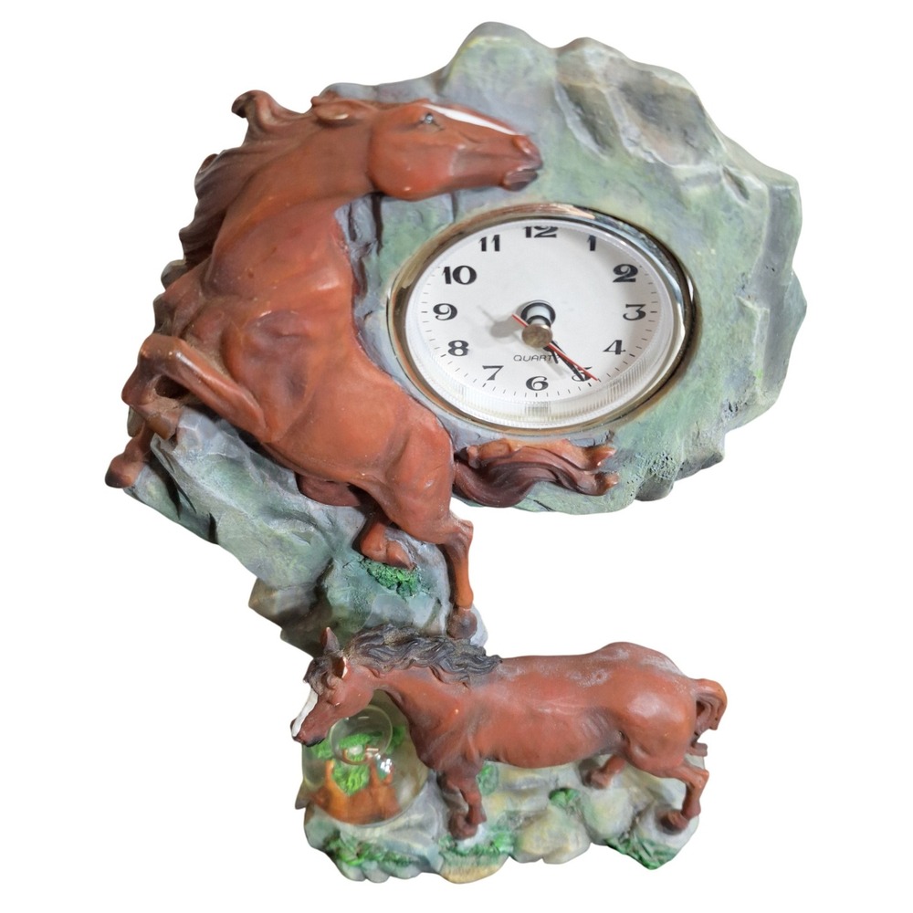 Rare Cadona Vintage Horse Sculpture Desk Clock Horse Globe Western Decor 78018-A
